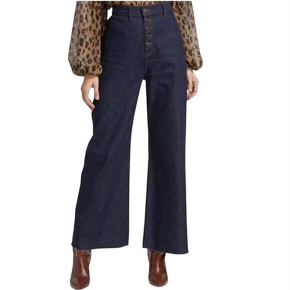 NEW Veronica Beard Grant Wide Leg High-Rise Cropped Denim Jeans Blue Size: 29
